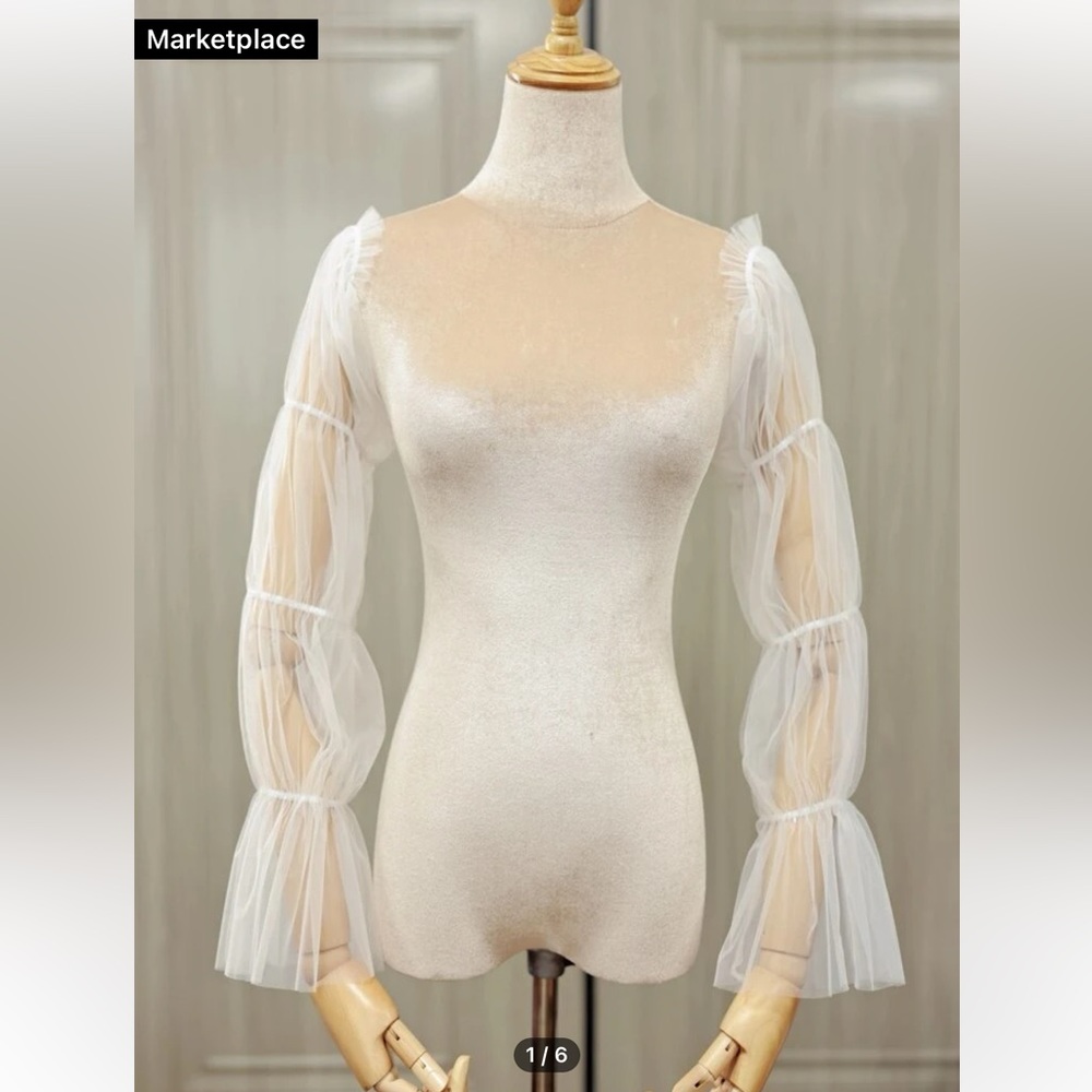 White Bridal Tulle Detached Sleeves